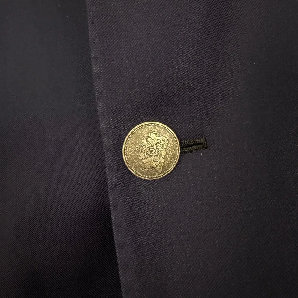 Oxxford Clothes Mens 42XL Tall Navy Blue Wool Blazer Crest Button Sport Coat